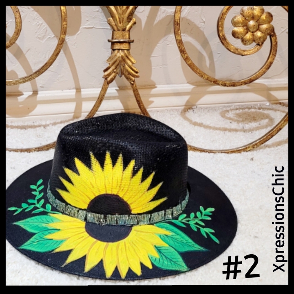 Hand Painted Black Panama  Hat